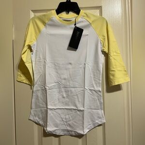 Alphalete White and Pale Yellow Baseball Tee